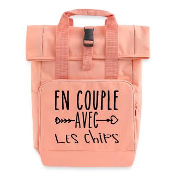 Couples with Chips, Crisps Fans Gift - Roll Top Backpack with Two Handles - chintz rose - Front