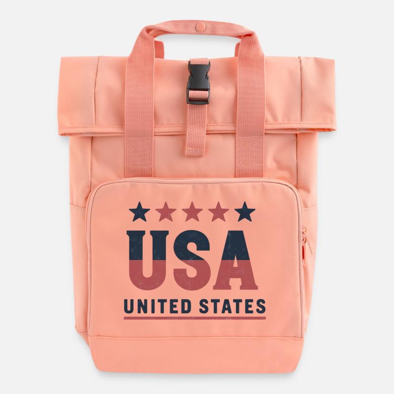USA Flag Vintage Distressed Look - Roll Top Backpack with Two Handles - chintz rose