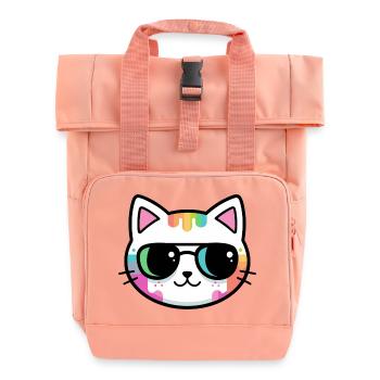 Regenbogen-Minimalistische Katzen-Schwarzbrille - Rolltop Rucksack mit zwei Griffen - Chintzrosa - Vorne