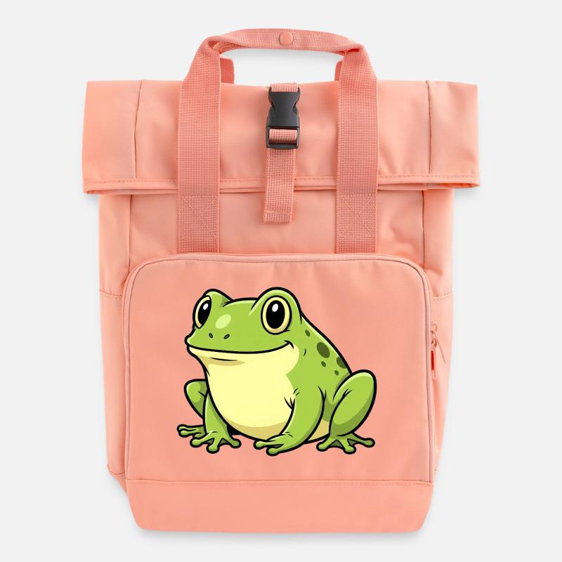 Humorous frog with big eyes - Roll Top Backpack with Two Handles - chintz rose