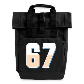 6 7 – Trendiges, minimalistisches Textdesign, - Rolltop Rucksack mit zwei Griffen - Schwarz - Vorne