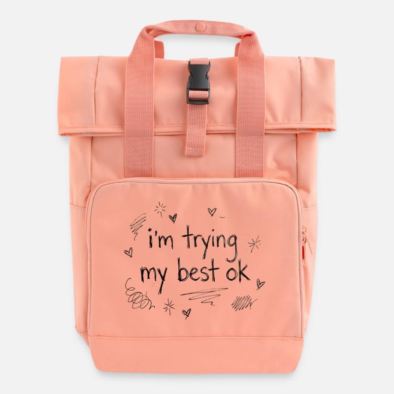 I do my best – handwriting - Roll Top Backpack with Two Handles - chintz rose
