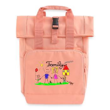 Familie Strichzeichnung - Rolltop Rucksack mit zwei Griffen - Chintzrosa - Vorne