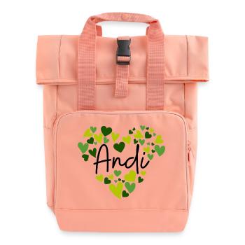 J’adore les cœurs Andi en vert - Sac à dos Roll Top à deux anses - rose liberty - Devant