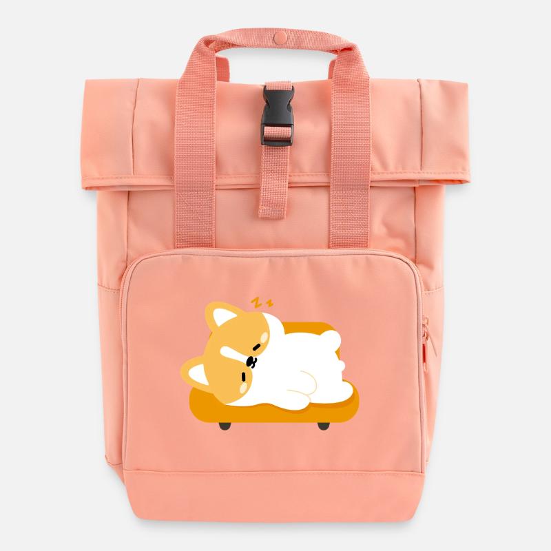 Müder Corgi auf sonnigem Sofa - Rolltop Rucksack mit zwei Griffen - Chintzrosa
