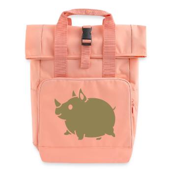Rhino Cute Cartoon Silhouette - Roll Top Backpack with Two Handles - chintz rose - Front