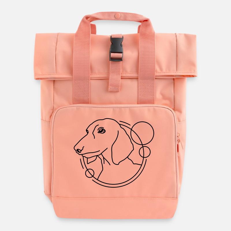 Teckel en forme géométrique - Design d’art au trait - Sac à dos Roll Top à deux anses - rose liberty