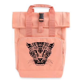 Leopard / Head - Roll Top Backpack with Two Handles - chintz rose - Front