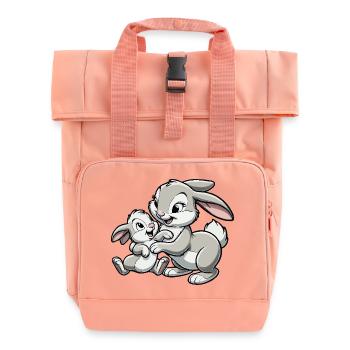 Kaninchenmutter mit Kind herumtollt grau - Rolltop Rucksack mit zwei Griffen - Chintzrosa - Vorne