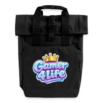 Gamer 4 Life Krone Design - Rolltop Rucksack mit zwei Griffen - Schwarz - Vorne