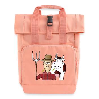 Peasant & Cow | Farmer | Cows Milking | pitchfork - Roll Top Backpack with Two Handles - chintz rose - Front