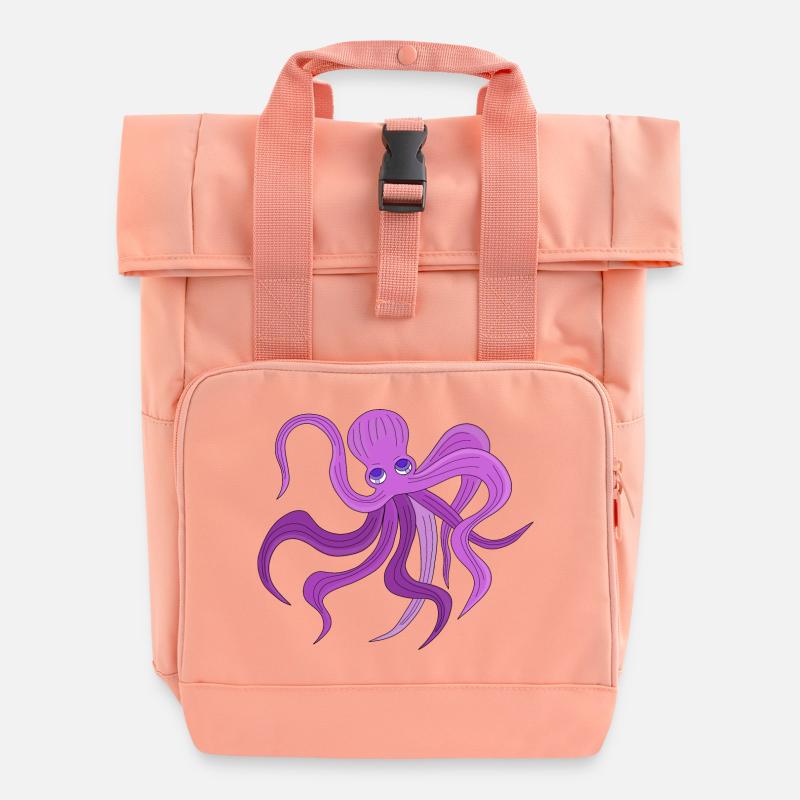 A fluffy octopus swinging tentacles - Roll Top Backpack with Two Handles - chintz rose
