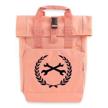 Schraubenschlüssel-Logo für Tüftler im Lorbeerkranz - Rolltop Rucksack mit zwei Griffen - Chintzrosa - Vorne