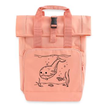 Cute Whale Coloring Page for Kids - Roll Top Backpack with Two Handles - chintz rose - Front