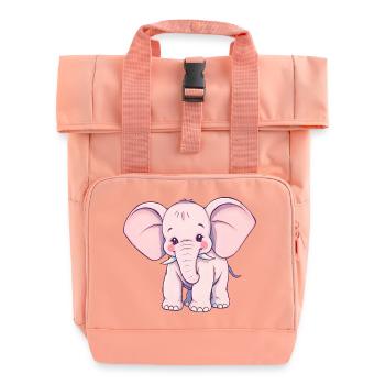 Verspielter rosa Elefant mit blauem Schwanz - Rolltop Rucksack mit zwei Griffen - Chintzrosa - Vorne