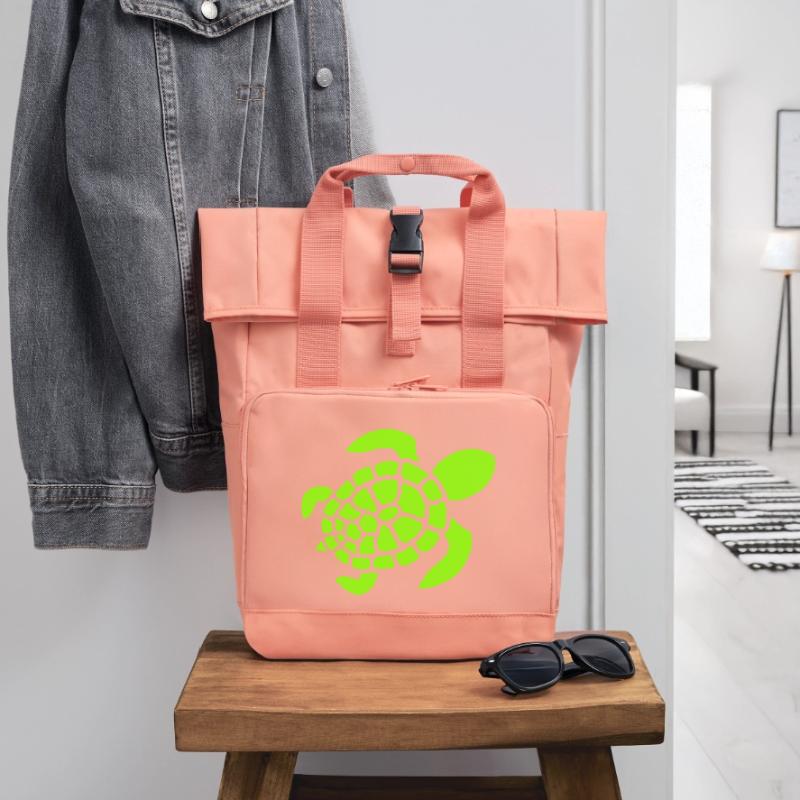 Turtle Logo Turtle Shell Pattern Icon Roll Top Backpack with Two Handles