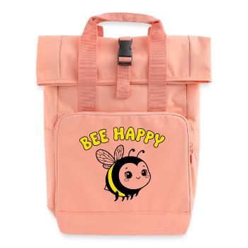 Bee Happy – Cute Cartoon Bee in Yellow Black - Roll Top Backpack with Two Handles - chintz rose - Front