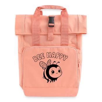 Bee Happy – Cute Bee Lineart Black White - Roll Top Backpack with Two Handles - chintz rose - Front