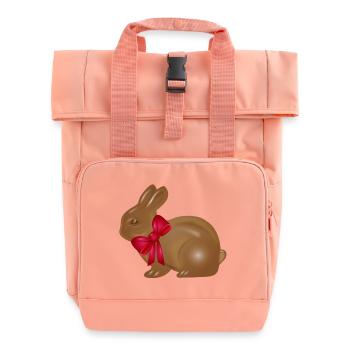 Schokoladen-Osterhase mit roter Schleife Motiv - Rolltop Rucksack mit zwei Griffen - Chintzrosa - Vorne