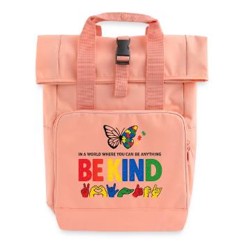 Sei freundlich Gebärdensprache inklusiv - Rolltop Rucksack mit zwei Griffen - Chintzrosa - Vorne