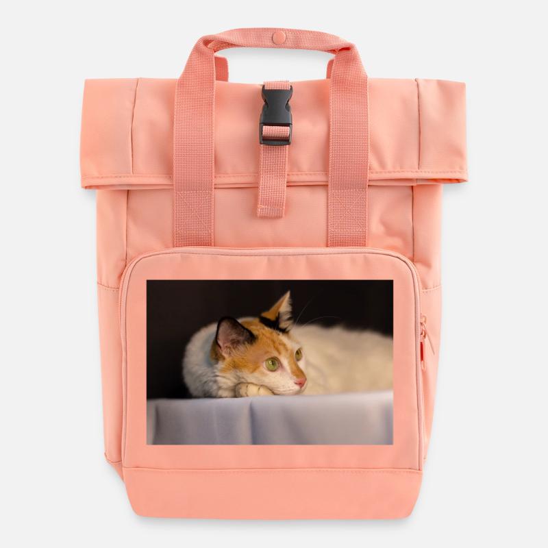 The cat - Roll Top Backpack with Two Handles - chintz rose