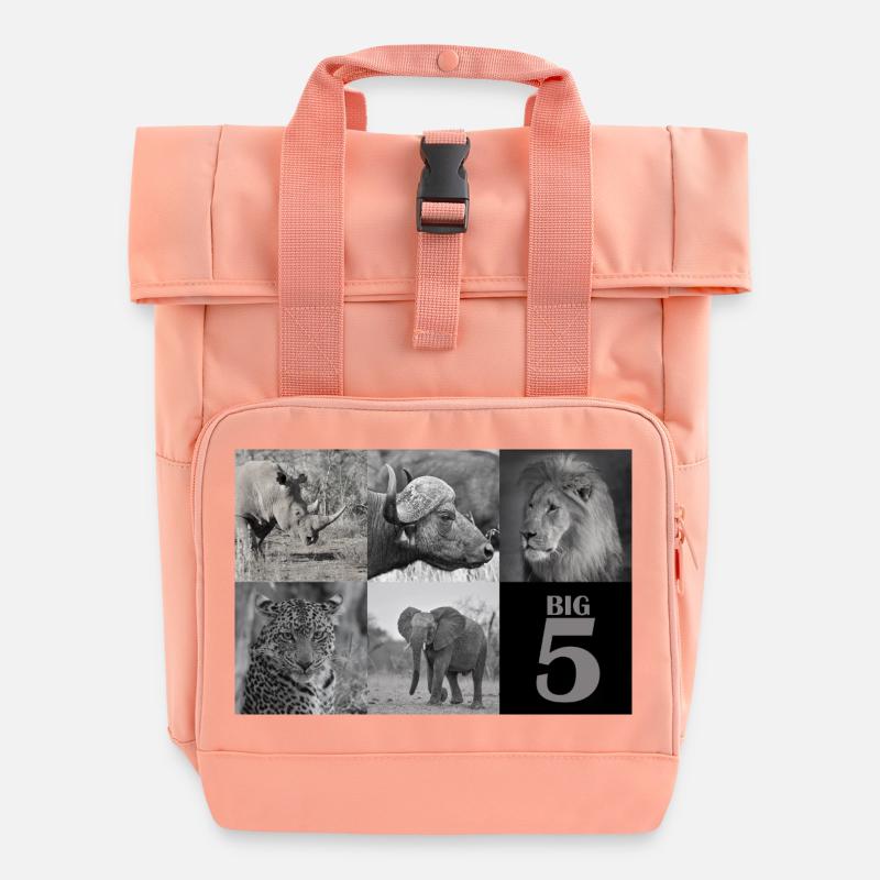 Africa's Big 5 - Roll Top Backpack with Two Handles - chintz rose