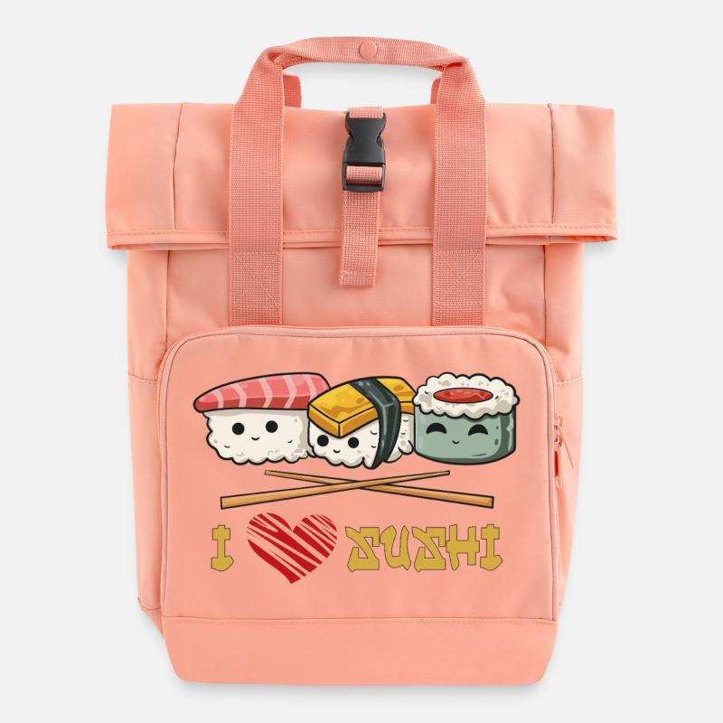 I love sushi - Roll Top Backpack with Two Handles - chintz rose