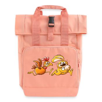 Easter Bunny Stealing an Egg from a Furious Hen - Roll Top Backpack with Two Handles - chintz rose - Front