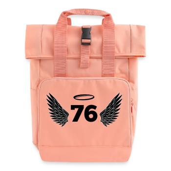 Number 76 Angel - 76th Birthday Wings - Roll Top Backpack with Two Handles - chintz rose - Front