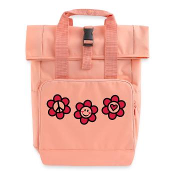 Peace Love Happiness Free Summer Festival Flower - Roll Top Backpack with Two Handles - chintz rose - Front