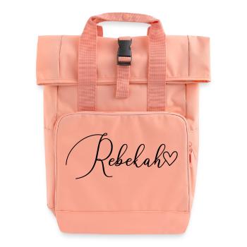 Rebekah Last Name First Name Girl - Roll Top Backpack with Two Handles - chintz rose - Front