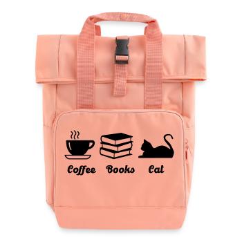 Coffee books cat - Roll Top Backpack with Two Handles - chintz rose - Front