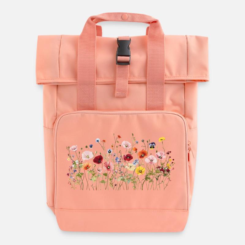 Prairie de fleurs sauvages - Fleurs naturelles à l’aquarelle - Sac à dos Roll Top à deux anses - rose liberty