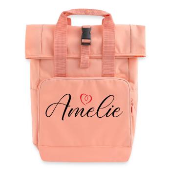 Amelie Name Heart - Roll Top Backpack with Two Handles - chintz rose - Front