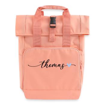Thomas Name Calligraphy Font - Roll Top Backpack with Two Handles - chintz rose - Front