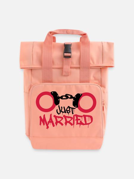 Just married Handschellen Gefangen lustig - Rolltop Rucksack mit zwei Griffen - Chintzrosa