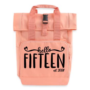 15th Birthday Women Hello Fifteen Est. 2008 - Roll Top Backpack with Two Handles - chintz rose - Front