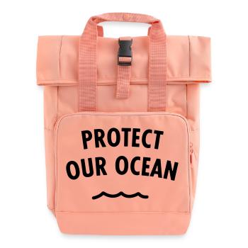 Protect Our Ocean - Roll Top Backpack with Two Handles - chintz rose - Front