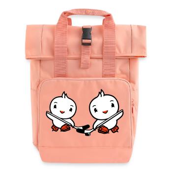 2 Vögel spielen Eishockey Sport Puck Zwei Schläger - Rolltop Rucksack mit zwei Griffen - Chintzrosa - Vorne