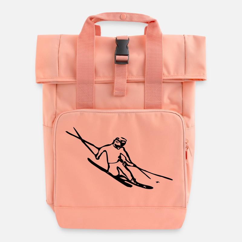 Dynamic Skier - Roll Top Backpack with Two Handles - chintz rose