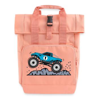 Monster Truck Birthday 1 Turquoise - Roll Top Backpack with Two Handles - chintz rose - Front