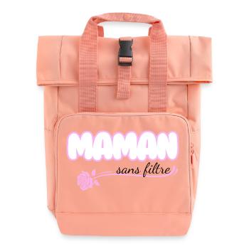 Mom without filter - Roll Top Backpack with Two Handles - chintz rose - Front