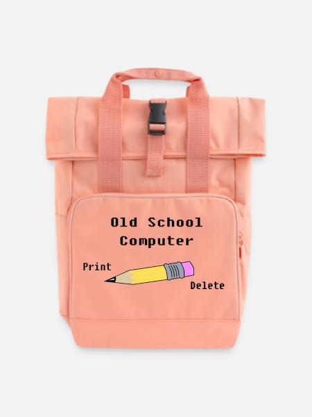 Old School Computer- - Rolltop Rucksack mit zwei Griffen - Chintzrosa