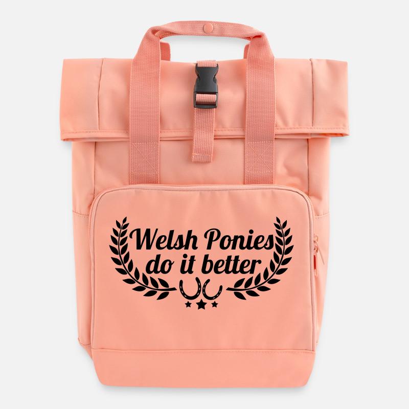 Welsh Ponies - Roll Top Backpack with Two Handles - chintz rose