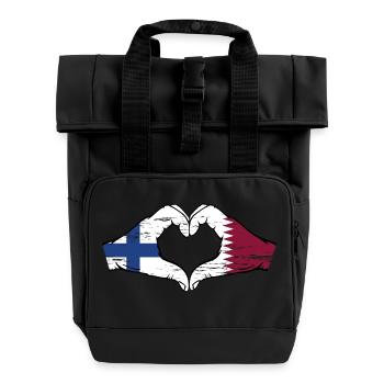 Finland Qatar flag hands heart shape used - Roll Top Backpack with Two Handles - black - Front
