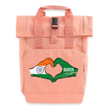 India Saudi Arabia Flag Hands Heart Shape Used - Roll Top Backpack with Two Handles - chintz rose - Front