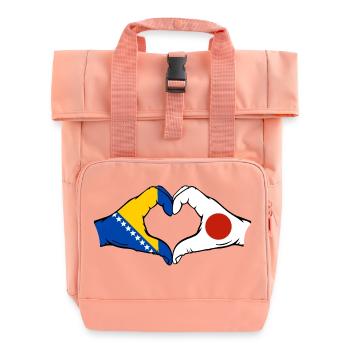 Bosnia Japan Flag Hands Heart Shape - Roll Top Backpack with Two Handles - chintz rose - Front