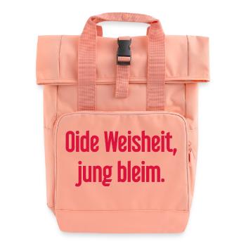 Oide Weisheit, jung bleim – Bavarian saying - Roll Top Backpack with Two Handles - chintz rose - Front