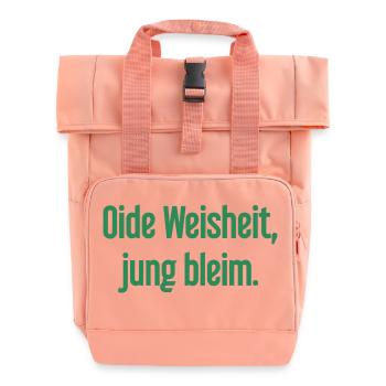 Oide Weisheit, jung bleim – Bavarian saying - Roll Top Backpack with Two Handles - chintz rose - Front