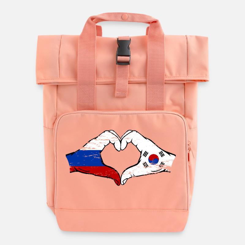 Russia South Korea flag hands heart shape used - Roll Top Backpack with Two Handles - chintz rose
